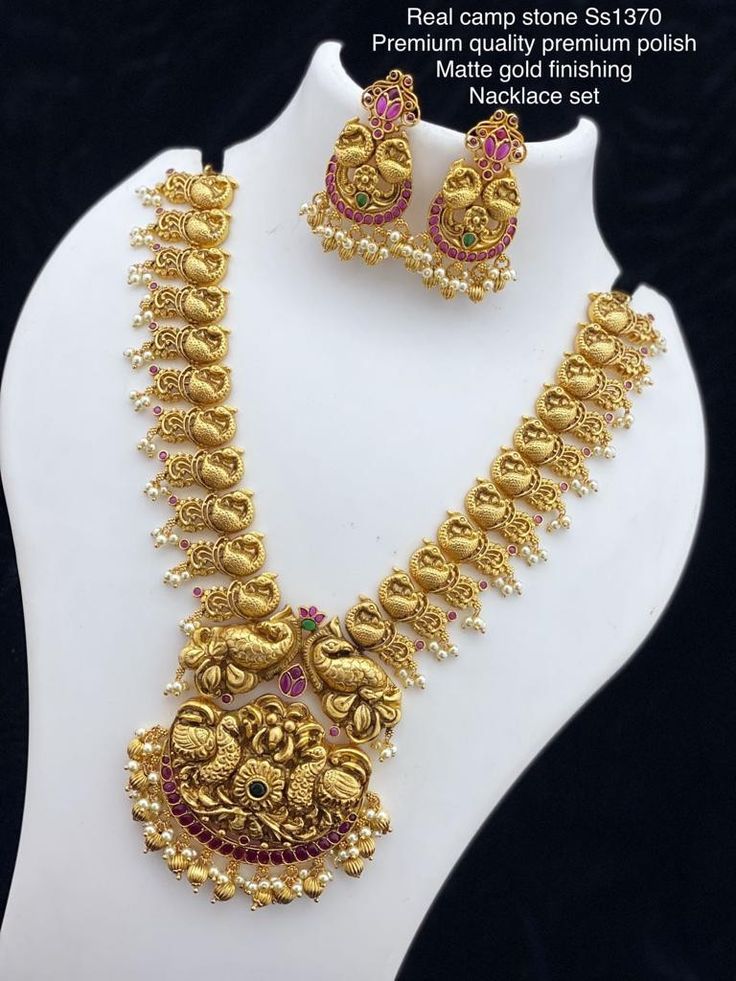 Golden Shine With Pearls and Diamond Necklace Set