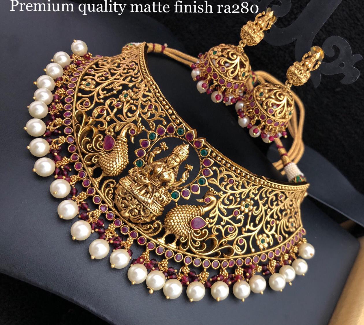 Traditional Golden Lakshmi Necklace Set